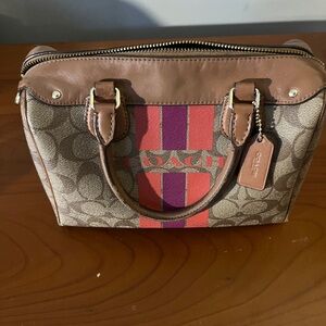 Authentic coach - varsity stripe small hobo purse. Signature coach canvas.